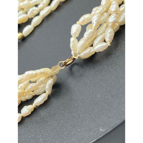 14k Yellow Gold Clasp Beaded Six Strand Freshwater Rice Pearls Women's Bracelet - Picture 5 of 9